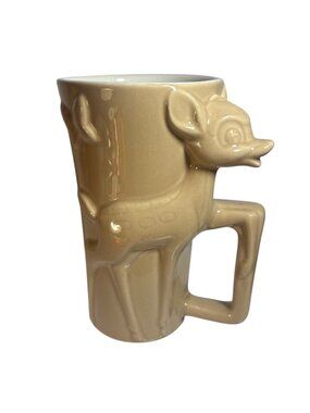 Disney Store Bambi 3D Ceramic Coffee Mug Butterfly 16 Oz Beige 6" Thailand